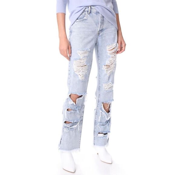 Alice & Olivia Genevieve Extreme Distressed Jeans - Picture 1 of 13